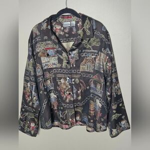 Vintage Chico's Art To Wear Silk Blend Asian Print Jacket, Size 3